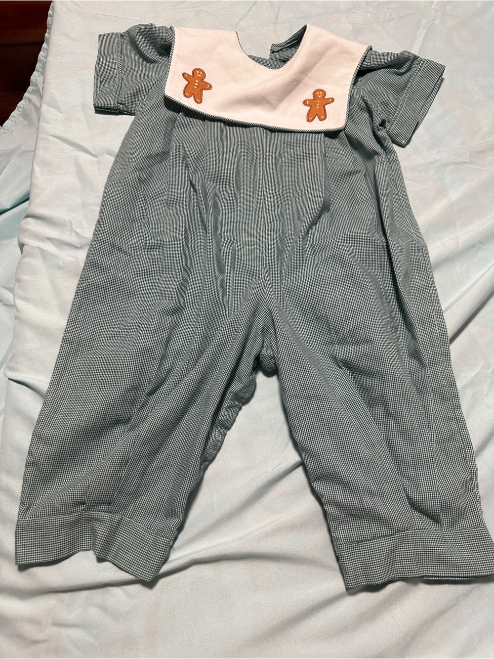 Gingerbread Bib One-Piece Romper - Green Check